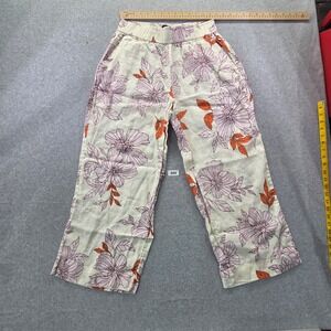 Rachel Rachel Roy Womens 100% Linen Floral Wide Leg Pants Ivory Purple Orange M
